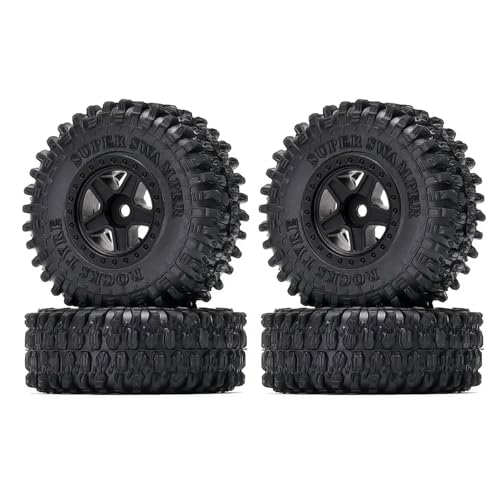 KINGCOO 4Stück 1.0'' Beadlock Radfelgen und RC Crawler Auto Gummireifen Set für 1/24 1/18 RC Raupenwagen für Axial SCX24 AX24 TRX4M FMS FCX18 FCX24 90081 AXI00001 Upgrade Teile,52x19mm (B-Schwarz) von KINGCOO