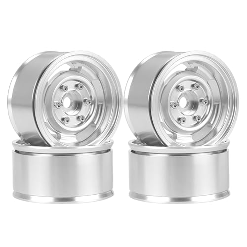 KINGCOO 4Stück 1.55 Zoll Aluminiumlegierung Metall Beadlock Räder Felge,Retro Vintage Radnaben Ersatz Zubehör für 1/10 RC Crawler Auto 1.55'' Reifen Upgrade Teile für Axial SCX10 LC70 D90 (Silber) von KINGCOO