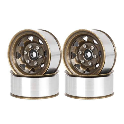 KINGCOO 4Stück 1.55 Zoll Metall Beadlock Räder 46mm RC Aluminiumlegierung Rad Felge Ersatz für 1/10 RC Crawler Auto Reifen Upgrade Teile für Axial Tamiya D90 TF2 CC01 LC70 LC80 (Antike Bronze) von KINGCOO