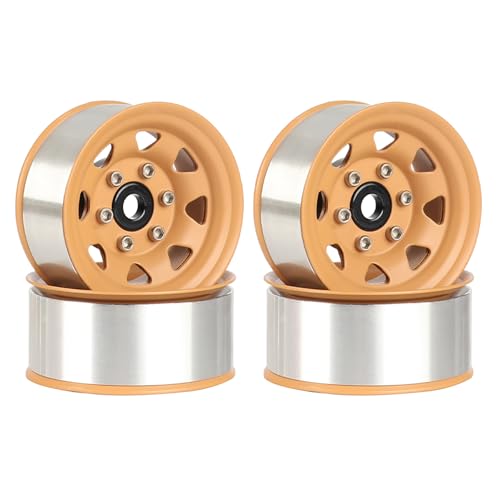 KINGCOO 4Stück 1.55 Zoll Metall Beadlock Räder 46mm RC Aluminiumlegierung Rad Felge Ersatz für 1/10 RC Crawler Auto Reifen Upgrade Teile für Axial Tamiya D90 TF2 CC01 LC70 LC80 (Gelb) von KINGCOO