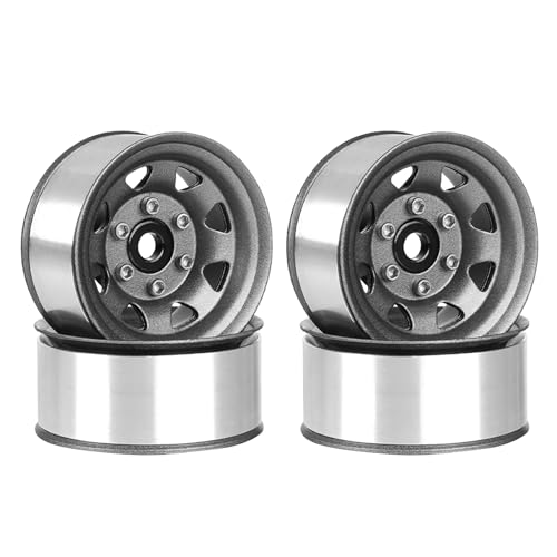 KINGCOO 4Stück 1.55 Zoll Metall Beadlock Räder 46mm RC Aluminiumlegierung Rad Felge Ersatz für 1/10 RC Crawler Auto Reifen Upgrade Teile für Axial Tamiya D90 TF2 CC01 LC70 LC80 (Grau) von KINGCOO