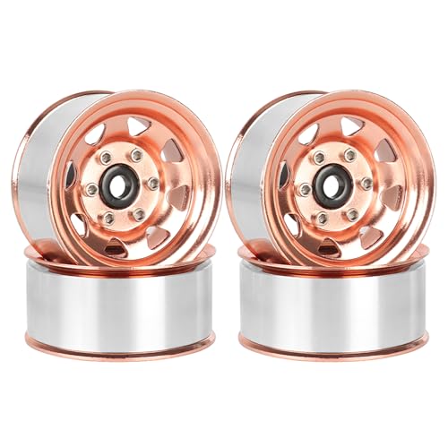 KINGCOO 4Stück 1.55 Zoll Metall Beadlock Räder 46mm RC Aluminiumlegierung Rad Felge Ersatz für 1/10 RC Crawler Auto Reifen Upgrade Teile für Axial Tamiya D90 TF2 CC01 LC70 LC80 (Rose Gold) von KINGCOO