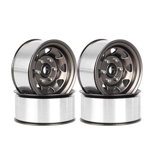 KINGCOO 4Stück 1.55 Zoll Metall Beadlock Räder 46mm RC Aluminiumlegierung Rad Felge Ersatz für 1/10 RC Crawler Auto Reifen Upgrade Teile für Axial Tamiya D90 TF2 CC01 LC70 LC80 (Rotguss Grau) von KINGCOO