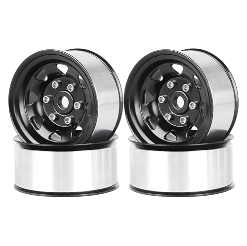 KINGCOO 4Stück 1.55 Zoll Metall Beadlock Räder 46mm RC Aluminiumlegierung Rad Felge Ersatz für 1/10 RC Crawler Auto Reifen Upgrade Teile für Axial Tamiya D90 TF2 CC01 LC70 LC80 (Schwarz) von KINGCOO