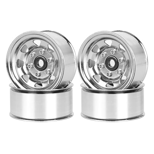 KINGCOO 4Stück 1.55 Zoll Metall Beadlock Räder 46mm RC Aluminiumlegierung Rad Felge Ersatz für 1/10 RC Crawler Auto Reifen Upgrade Teile für Axial Tamiya D90 TF2 CC01 LC70 LC80 (Silber) von KINGCOO