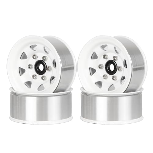 KINGCOO 4Stück 1.55 Zoll Metall Beadlock Räder 46mm RC Aluminiumlegierung Rad Felge Ersatz für 1/10 RC Crawler Auto Reifen Upgrade Teile für Axial Tamiya D90 TF2 CC01 LC70 LC80 (Weiß) von KINGCOO
