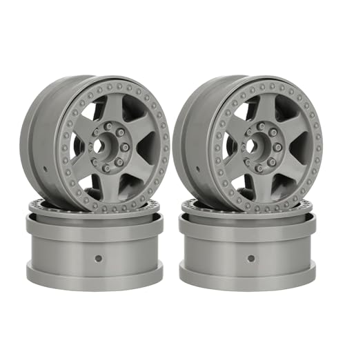 KINGCOO 4Stück 2.2 Zoll Beadlock Felgen Kunststoff Räder Felge Set Teile Nabe 12mm Hex für 1/10 RC Rock Crawler Auto für Axial SCX10 90046 RR10 Wraith TRX4 TRX6 D90 (Grau) von KINGCOO