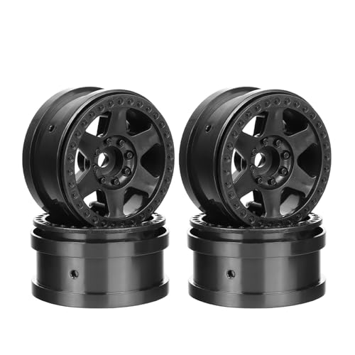 KINGCOO 4Stück 2.2 Zoll Beadlock Felgen Kunststoff Räder Felge Set Teile Nabe 12mm Hex für 1/10 RC Rock Crawler Auto für Axial SCX10 90046 RR10 Wraith TRX4 TRX6 D90 (Schwarz) von KINGCOO