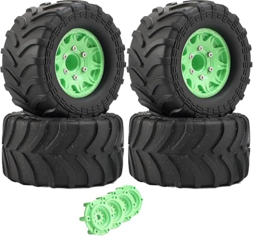 KINGCOO 4Stück 2.8'' RC Monster Truck Rad- und Reifensatz,128mm Gummireifen und Kunststoff Felgen Teile für 1/10 RC Crawler Off-Road Auto für Buggy SCX10 TRX4 HSP HPI Tamiya Kyosho (Grün) von KINGCOO