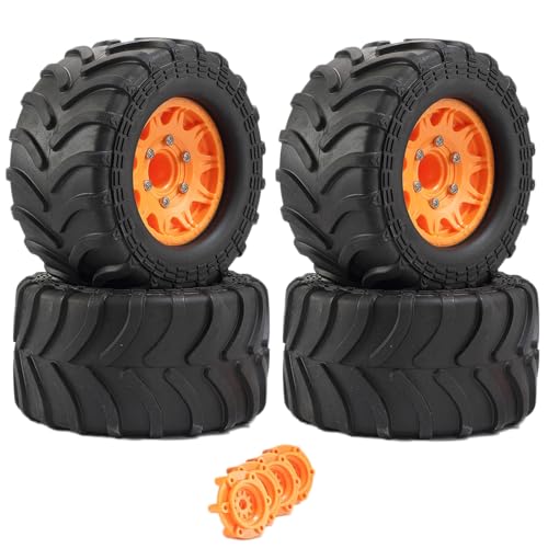KINGCOO 4Stück 2.8'' RC Monster Truck Rad- und Reifensatz,128mm Gummireifen und Kunststoff Felgen Teile für 1/10 RC Crawler Off-Road Auto für Buggy SCX10 TRX4 HSP HPI Tamiya Kyosho (Orange) von KINGCOO