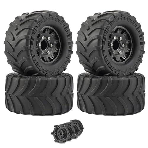 KINGCOO 4Stück 2.8'' RC Monster Truck Rad- und Reifensatz,128mm Gummireifen und Kunststoff Felgen Teile für 1/10 RC Crawler Off-Road Auto für Buggy SCX10 TRX4 HSP HPI Tamiya Kyosho (Schwarz) von KINGCOO