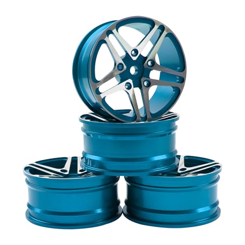 KINGCOO 4Stück 52mm Aluminiumlegierung Metallradfelgen 1,9 Zoll Räder Felgen für 1:10 RC On-Road Touring Drift Rallye Crawler Auto für SCX10 TRX4 HSP Redcat HPI Kyosho Tamiya (Blau, 5-Spoke) von KINGCOO