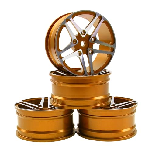 KINGCOO 4Stück 52mm Aluminiumlegierung Metallradfelgen 1,9 Zoll Räder Felgen für 1:10 RC On-Road Touring Drift Rallye Crawler Auto für SCX10 TRX4 HSP Redcat HPI Kyosho Tamiya (Gold, 5-Spoke) von KINGCOO