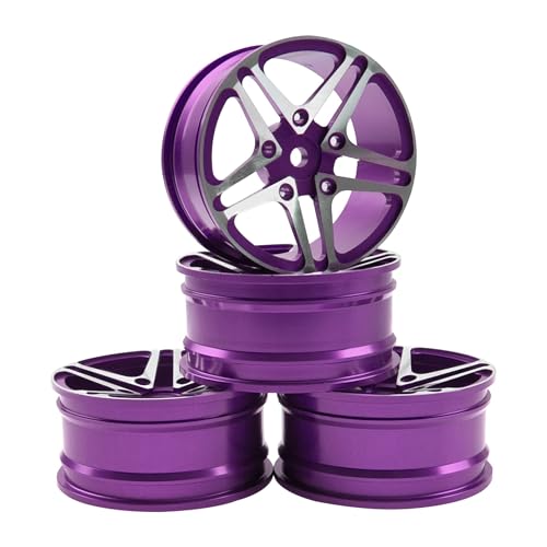 KINGCOO 4Stück 52mm Aluminiumlegierung Metallradfelgen 1,9 Zoll Räder Felgen für 1:10 RC On-Road Touring Drift Rallye Crawler Auto für SCX10 TRX4 HSP Redcat HPI Kyosho Tamiya (Lila, 5-Spoke) von KINGCOO