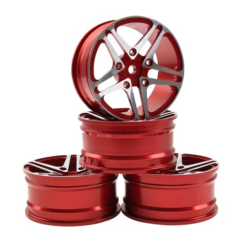 KINGCOO 4Stück 52mm Aluminiumlegierung Metallradfelgen 1,9 Zoll Räder Felgen für 1:10 RC On-Road Touring Drift Rallye Crawler Auto für SCX10 TRX4 HSP Redcat HPI Kyosho Tamiya (Rot, 5-Spoke) von KINGCOO