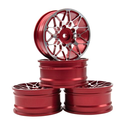 KINGCOO 4Stück 52mm Aluminiumlegierung Metallradfelgen 1,9 Zoll Räder Felgen für 1:10 RC On-Road Touring Drift Rallye Crawler Auto für SCX10 TRX4 HSP Redcat HPI Kyosho Tamiya (Rot, Y-förmig) von KINGCOO