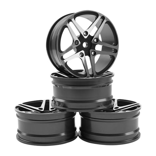 KINGCOO 4Stück 52mm Aluminiumlegierung Metallradfelgen 1,9 Zoll Räder Felgen für 1:10 RC On-Road Touring Drift Rallye Crawler Auto für SCX10 TRX4 HSP Redcat HPI Kyosho Tamiya (Schwarz, 5-Spoke) von KINGCOO