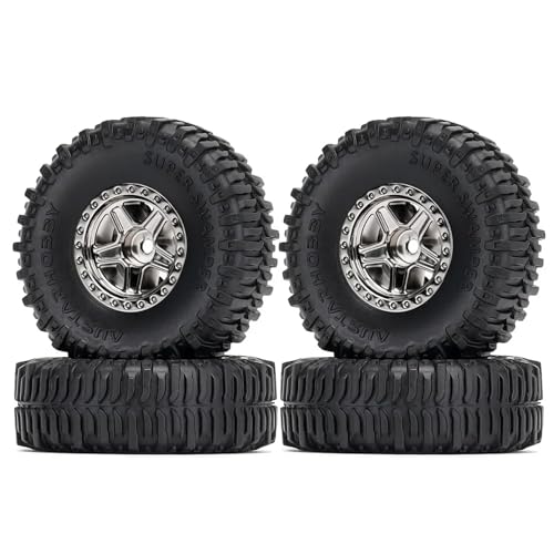 KINGCOO 4Stück 60x20mm 1.0'' Beadlock Radfelgen und Gummi Schlammreifen Set für 1/24 1/18 RC Rock Crawler Auto für Axial SCX24 AX24 TRX4M FCX24 90081 AXI00001 Upgrade Teile (Grau) von KINGCOO