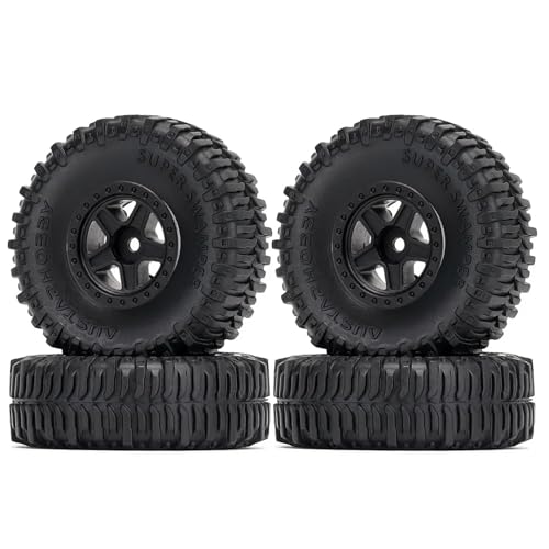 KINGCOO 4Stück 60x20mm 1.0'' Beadlock Radfelgen und Gummi Schlammreifen Set für 1/24 1/18 RC Rock Crawler Auto für Axial SCX24 AX24 TRX4M FCX24 90081 AXI00001 Upgrade Teile (Schwarz) von KINGCOO