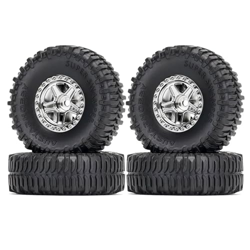 KINGCOO 4Stück 60x20mm 1.0'' Beadlock Radfelgen und Gummi Schlammreifen Set für 1/24 1/18 RC Rock Crawler Auto für Axial SCX24 AX24 TRX4M FCX24 90081 AXI00001 Upgrade Teile (Silber) von KINGCOO