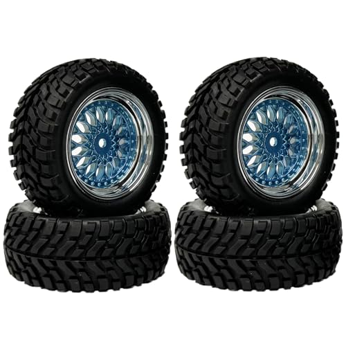 KINGCOO 4Stück 75mm Gummireifen 1,9 Zoll Plating Kunststoffräder Felgen 12mm Hex Ersatzteile für 1/14 1/16 Off Road Buggy Truck Auto 1/10 RC Auf Straße Rallye Rennwagen (Blau, Offset:6mm) von KINGCOO