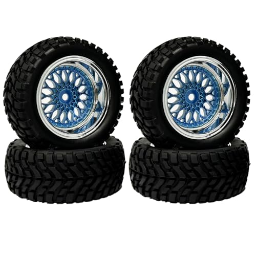 KINGCOO 4Stück 75mm Gummireifen 1,9 Zoll Plating Kunststoffräder Felgen 12mm Hex Ersatzteile für 1/14 1/16 Off Road Buggy Truck Auto 1/10 RC Auf Straße Rallye Rennwagen (Blau, Offset:9mm) von KINGCOO