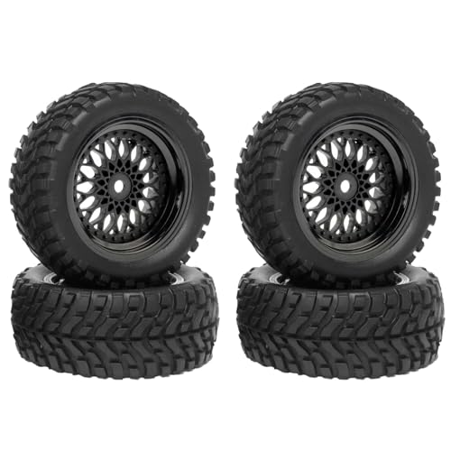 KINGCOO 4Stück 75mm Gummireifen 1,9 Zoll Plating Kunststoffräder Felgen 12mm Hex Ersatzteile für 1/14 1/16 Off Road Buggy Truck Auto 1/10 RC Auf Straße Rallye Rennwagen (Schwarz, Offset:9mm) von KINGCOO