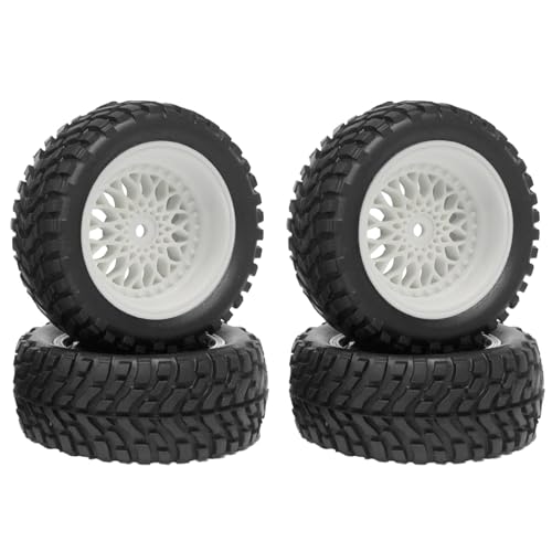 KINGCOO 4Stück 75mm Gummireifen 1,9 Zoll Plating Kunststoffräder Felgen 12mm Hex Ersatzteile für 1/14 1/16 Off Road Buggy Truck Auto 1/10 RC Auf Straße Rallye Rennwagen (Weiß, Offset:6mm) von KINGCOO