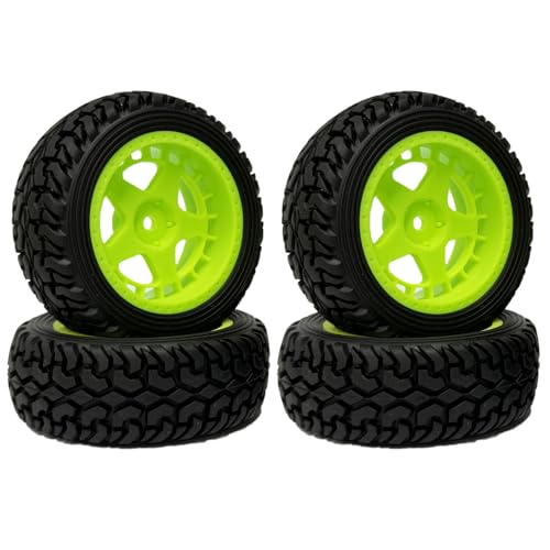 KINGCOO 4Stück Gummireifen und 52mm/2,05 Zoll Sternförmige Nylon Felgen Räder mit 12mm Hex für 1/10 RC On Road Rennwagen Touring Drift Rallye Auto (Grün, 75MM) von KINGCOO