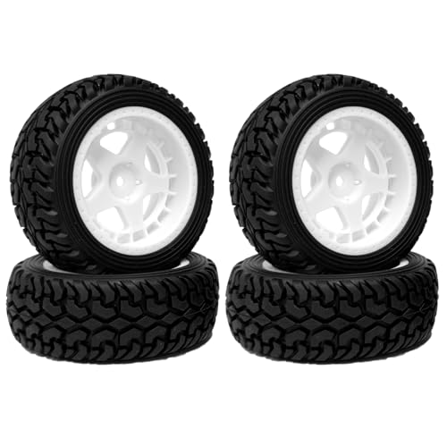 KINGCOO 4Stück Gummireifen und 52mm/2,05 Zoll Sternförmige Nylon Felgen Räder mit 12mm Hex für 1/10 RC On Road Rennwagen Touring Drift Rallye Auto (Weiß, 75MM) von KINGCOO