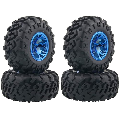 KINGCOO 4Stück RC Monster Truck Rad- und Reifensatz,130mm Gummireifen und Kunststoff Felgen Teile für 1/10 RC Crawler Auto für HIMOTO SCX10 TRX4 HSP HPI Tamiya Kyosho (Blau) von KINGCOO
