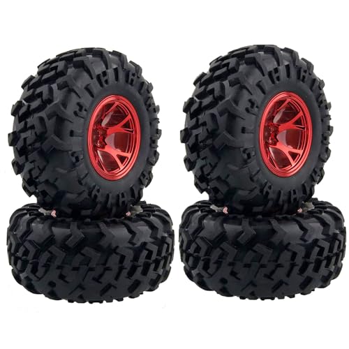 KINGCOO 4Stück RC Monster Truck Rad- und Reifensatz,130mm Gummireifen und Kunststoff Felgen Teile für 1/10 RC Crawler Auto für HIMOTO SCX10 TRX4 HSP HPI Tamiya Kyosho (Rot) von KINGCOO
