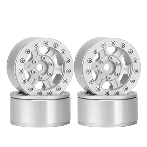 KINGCOO 6-Speichen RC Radnabe, 4Stück 1,55 Zoll Aluminiumlegierung Metall Beadlock Felgen Naben Räder Ersatzteile für 1/10 RC Crawler Auto für Axial SCX10 TRX4 Tamiya D90 1.55" Reifen (Silber) von KINGCOO