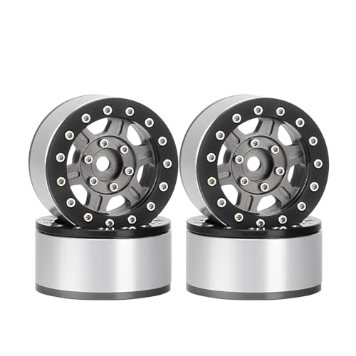 KINGCOO 6-Speichen RC Radnabe, 4Stück 1,55 Zoll Aluminiumlegierung Metall Beadlock Felgen Naben Räder Ersatzteile für 1/10 RC Crawler Auto für Axial SCX10 TRX4 Tamiya D90 1.55" Reifen (Grau+Schwarz) von KINGCOO
