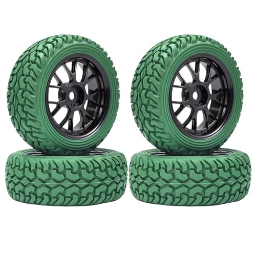 KINGCOO RC Auto Reifen und Räder Set, 4Stück 75mm Gummireifen und Kunststoffräder Felgen 12mm Hex für 1/10 RC Auf Straße Auto Ersatzteile 1/16 RC Rallye Auto für HSP HPI Tamiya Kyosho (7Y-Grün) KINGCOO RC Auto Reifen und Räder Set, 4Stück 75mm Gummireifen und Kunststoffräder Felgen 12mm Hex für 1/10 RC Auf Straße Auto Ersatzteile 1/16 RC Rallye Auto für HSP HPI Tamiya Kyosho (7Y-Grün) von KINGCOO