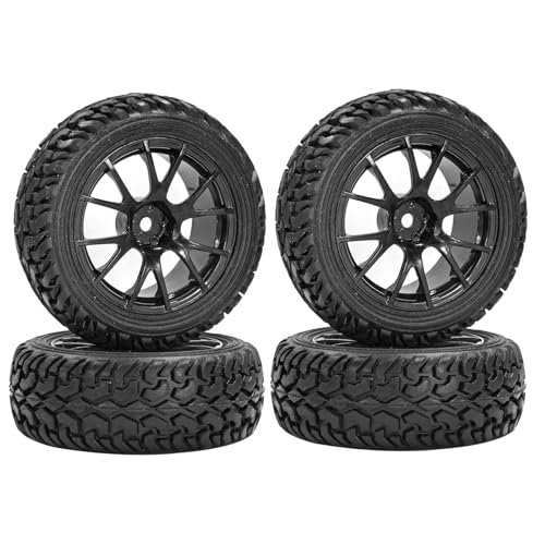 KINGCOO RC Auto Reifen und Räder Set, 4Stück 75mm Gummireifen und Kunststoffräder Felgen 12mm Hex für 1/10 RC Auf Straße Auto Ersatzteile 1/16 RC Rallye Auto für HSP HPI Tamiya Kyosho (Schwarz) von KINGCOO