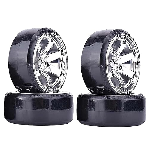 KINGCOO RC Drift Auto Rad und Reifen, 4PCS 63mm Harte Reifen Kunststoff Felgen für 1/10 On-Road Racing Driften Auto Ersatzteile für HSP Tamiya HPI Kyosho (Silber) von KINGCOO