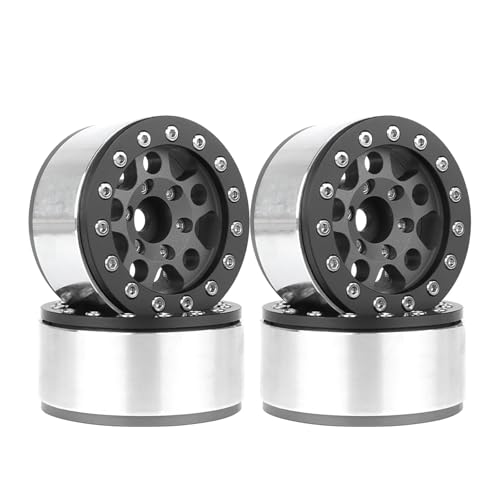 KINGCOO RC Radnabe, 4Stück Aluminiumlegierung 1,55 Beadlock Felgen Naben Räder Ersatzteile für 1/10 RC Crawler Auto für Axial SCX10 TRX4 Tamiya D90 TF2 CC01 1.55" Reifen (5-Speichen Schwarz) von KINGCOO