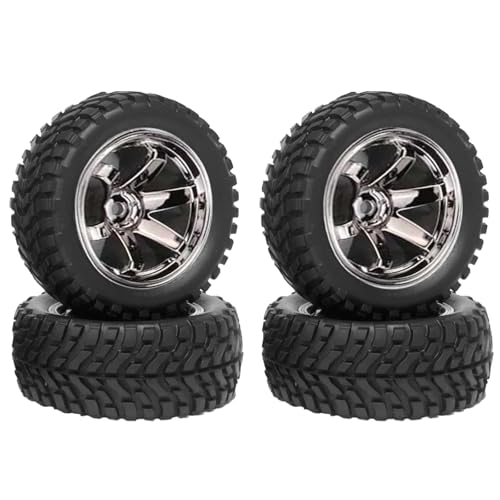 RC Auto Reifen Räder Set,KINGCOO 4Stück 75mm RC Gummireifen und Kunststoffräder 6-Löcher Rader Felgen für 1/10 RC Off-Road Auf Straße Auto 1/14 1/16 RC Crawler Rallye Auto Ersatzteile (Grau) von KINGCOO