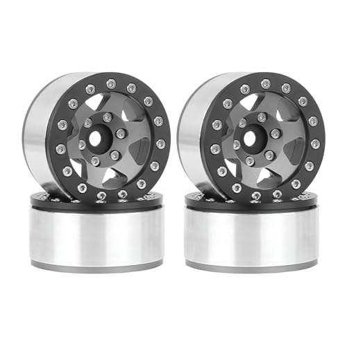 RC Radnabe,KINGCOO 4Stück Aluminiumlegierung 1,55 Beadlock Felgen Naben Räder Ersatzteile für 1/10 1/18 RC Crawler Auto für Tamiya HSP HPI Kyosho D90 TF2 1.55" Reifen (6-Speichen Grau) von KINGCOO