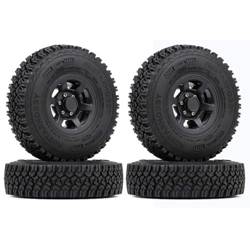 RC Reifen Set,KINGCOO 4Stück 1,55inch RC Gummireifen mit Kunststoff Beadlock Felgen Räder Set für 1/10 RC Crawler Car für Axial AX90069 D90 TF2 Tamiya CC01 LC70 JIMNY Upgrade-Teile (90MM-Schwarz) von KINGCOO
