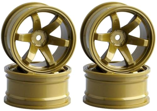Rc Radnabe,KINGCOO 4Stück Kunststoff 6-Speichen Felgen Räder Durchmesser 52mm für 1/10 RC On Road Tourenwagen Crawler Drift Rallye Auto Ersatzteile 1.9inch Reifen (Gold) von KINGCOO