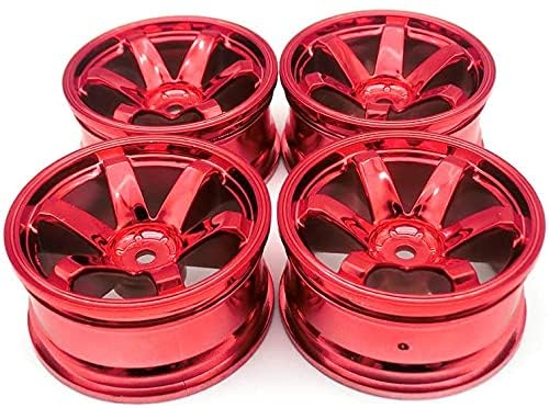 Rc Radnabe,KINGCOO 4Stück Kunststoff 6-Speichen Felgen Räder Durchmesser 52mm für 1/10 RC On Road Tourenwagen Crawler Drift Rallye Auto Ersatzteile 1.9inch Reifen (Rot) von KINGCOO