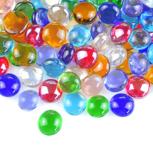 KINGOU Flache Glassteine/Murmeln/Steine/Perlen für Vasenfüller, Tischstreuung, Spiele – 17–19 mm, ca. 1,9 cm, bunt KINGOU Flache Glassteine/Murmeln/Steine/Perlen für Vasenfüller, Tischstreuung, Spiele – 17–19 mm, ca. 1,9 cm, bunt von KINGOU