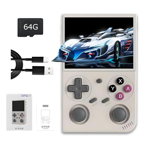 G350 Retro Handheld Spielkonsole 128G, Video Emulator Spielkonsole 10000+ Retro Spiele 30+ Emulatoren, 3.5″ OCA voll laminierter Bildschirm, 640*480, Support WiFi, 3D Dual Joystick(Rosa Transluzent) von KINMRIS