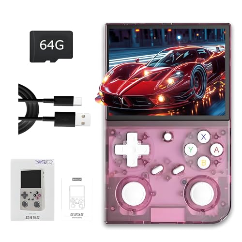 G350 Retro Video Emulator Spielkonsole 128G, Handheld Spielkonsole 10000+ Retro Spiele 30+ Emulatoren, 3.5″ OCA voll laminierter Bildschirm,640*480, Support WIFI, 3D Dual Joystick(Schwarz Transluzent) von KINMRIS