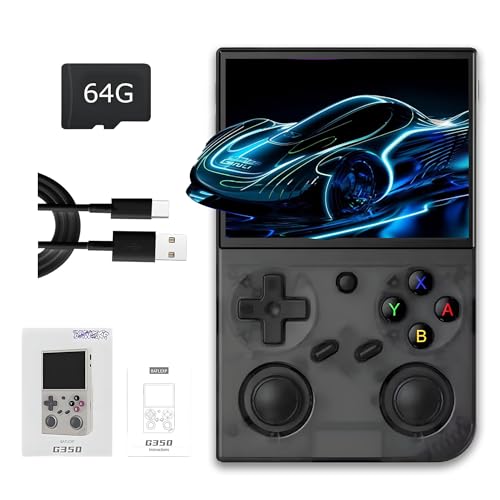 G350 Retro Video Emulator Spielkonsole 64G, Handheld Spielkonsole 4000+ Retro Spiele 20+ Emulatoren, 3.5″ OCA voll laminierter Bildschirm, 640*480, Support WiFi, 3D Dual Joystick(Rosa Transluzent) von KINMRIS