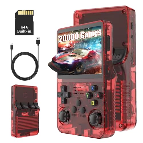 KINMRIS R36S Retro Handheld Spielkonsole, 64 G über 15000 Spiele, Retro Konsole 3,5-Zoll-IPS-Bildschirm, tragbare Spielkonsole für Kinder und Erwachsene, unterstützt mehrere Emulatoren (ROT) von KINMRIS