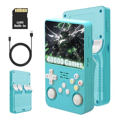 KINMRIS R36S Retro Handheld Spielkonsole, Retro Konsole 3,5-Zoll-IPS-Bildschirm, 128 G über 40.000 Spiele, tragbare Spielkonsole für Kinder und Erwachsene, unterstützt mehrere Emulatoren (Himmelblau) von KINMRIS