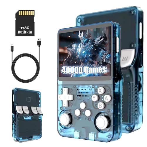 KINMRIS R36S Retro Handheld Spielkonsole, Retro Konsole 3,5-Zoll-IPS-Bildschirm, 128 G über 40.000 Spiele, tragbare Spielkonsole für Kinder und Erwachsene, unterstützt mehrere Emulatoren (BLAUWEIß) KINMRIS R36S Retro Handheld Spielkonsole, Retro Konsole 3,5-Zoll-IPS-Bildschirm, 128 G über 40.000 Spiele, tragbare Spielkonsole für Kinder und Erwachsene, unterstützt mehrere Emulatoren (BLAUWEIß) von KINMRIS